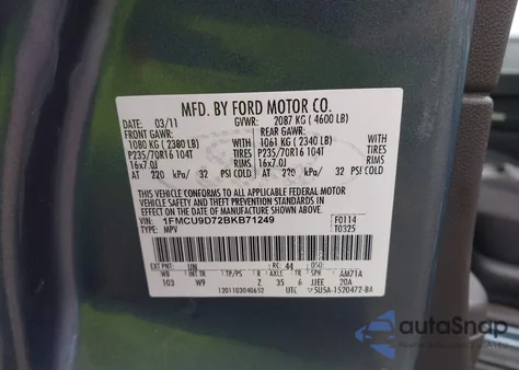 2011 Ford Escape Xlt z USA, uszkodzony, nr VIN 1FMCU9D72BKB71249